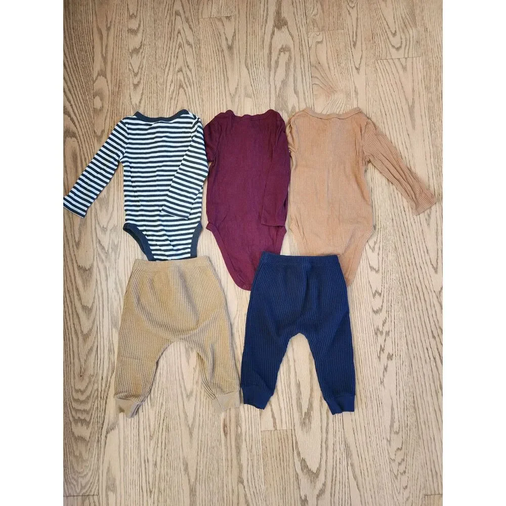 18M Boys Lot of 5 Cat & Jack, Old Navy | Long Sleeve Ribbed Body Suits Pants